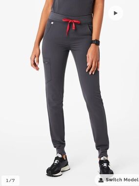 FIGS Zamora Scrub Pants Technical Collection Charcoal Grey Red Size XS W18SW2005